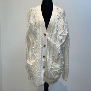 Wilfred Bobble Cable Knit Cardigan Cream Merino Wool Blend XS